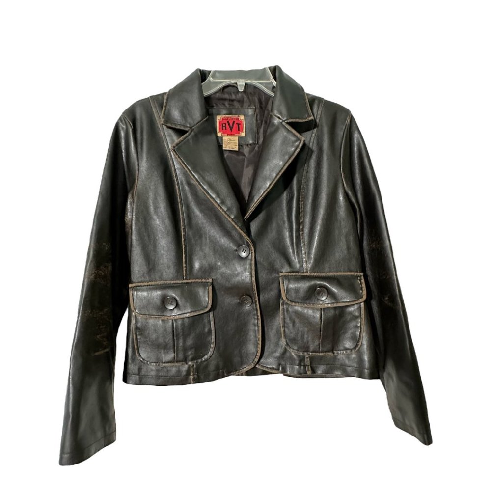 RVT Brown Faux Leather Distressed Jacket-Sz PM